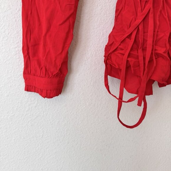 Loft Wrap Top Womens Medium Red New With Tag V Neck Ruffle Beach - Picture 2 of 9